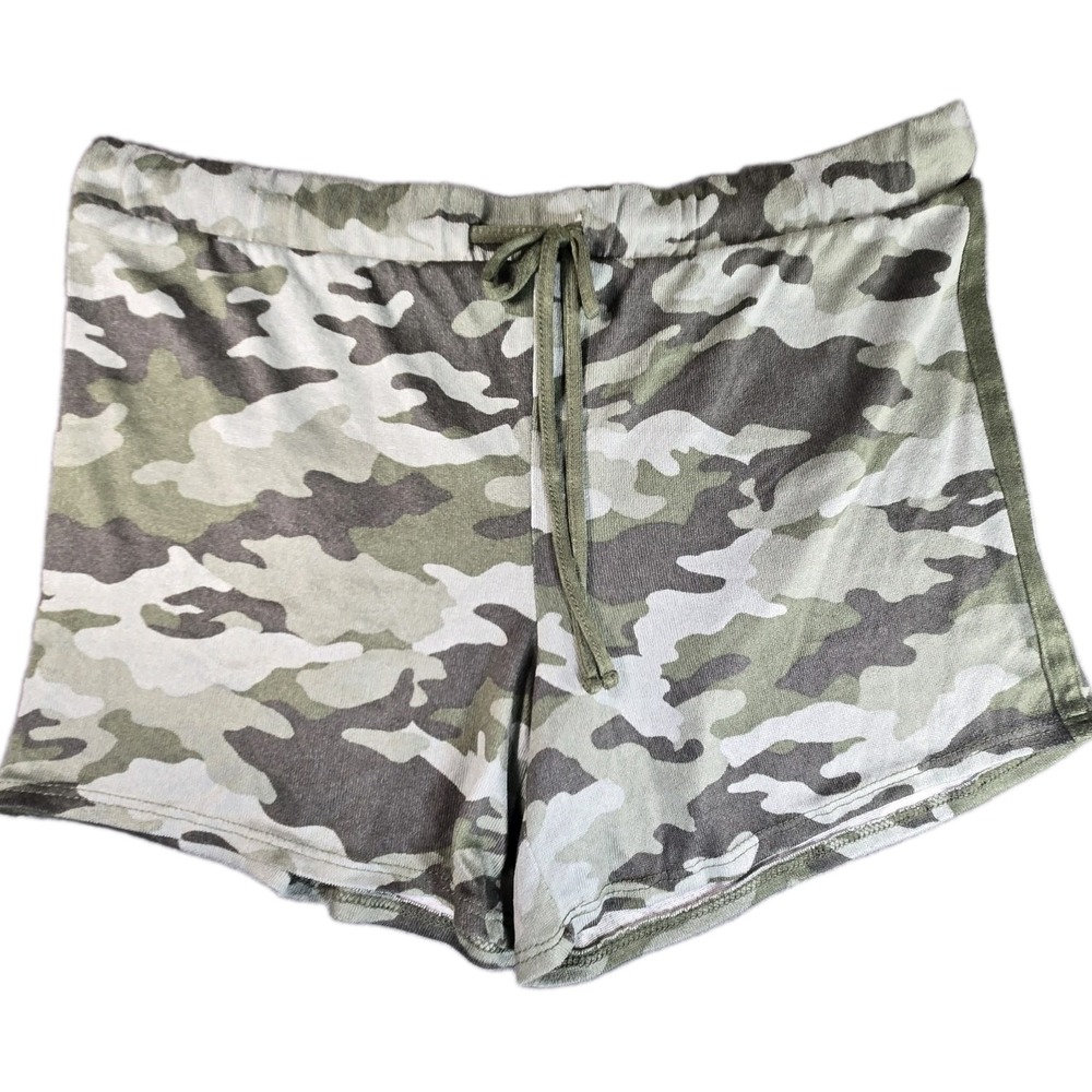 Lucky Brand Women's size Large French Terry Green Camo Shorts Drawstring